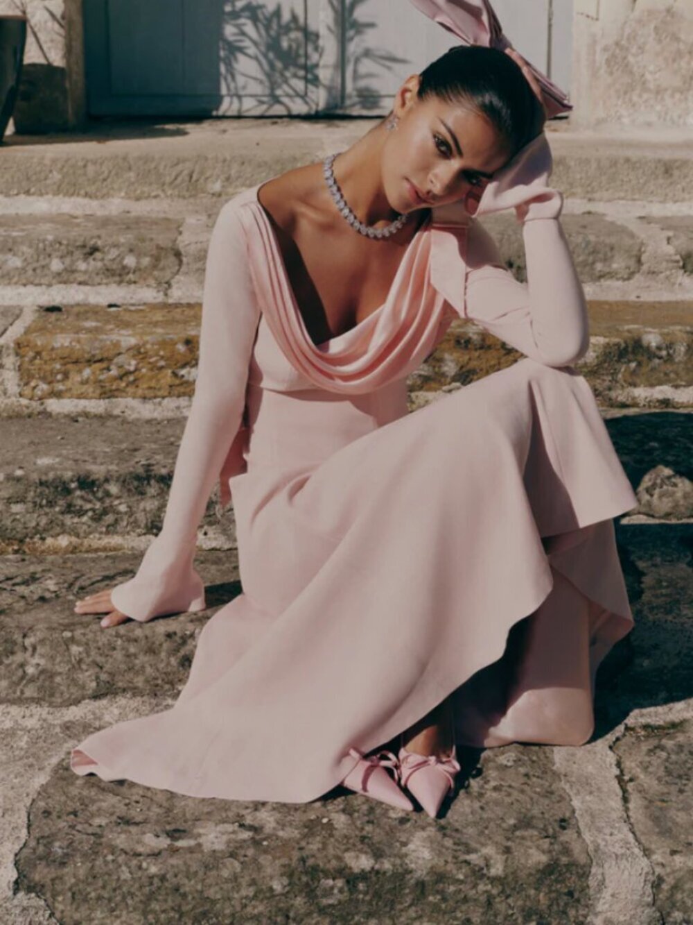 NWT Nana Jacqueline Elegant Pink Long Sleeve Midi Dress Formal Couture L $450